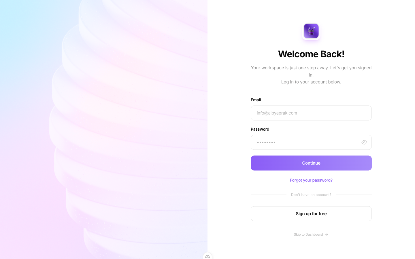 Magicfin Login Screen