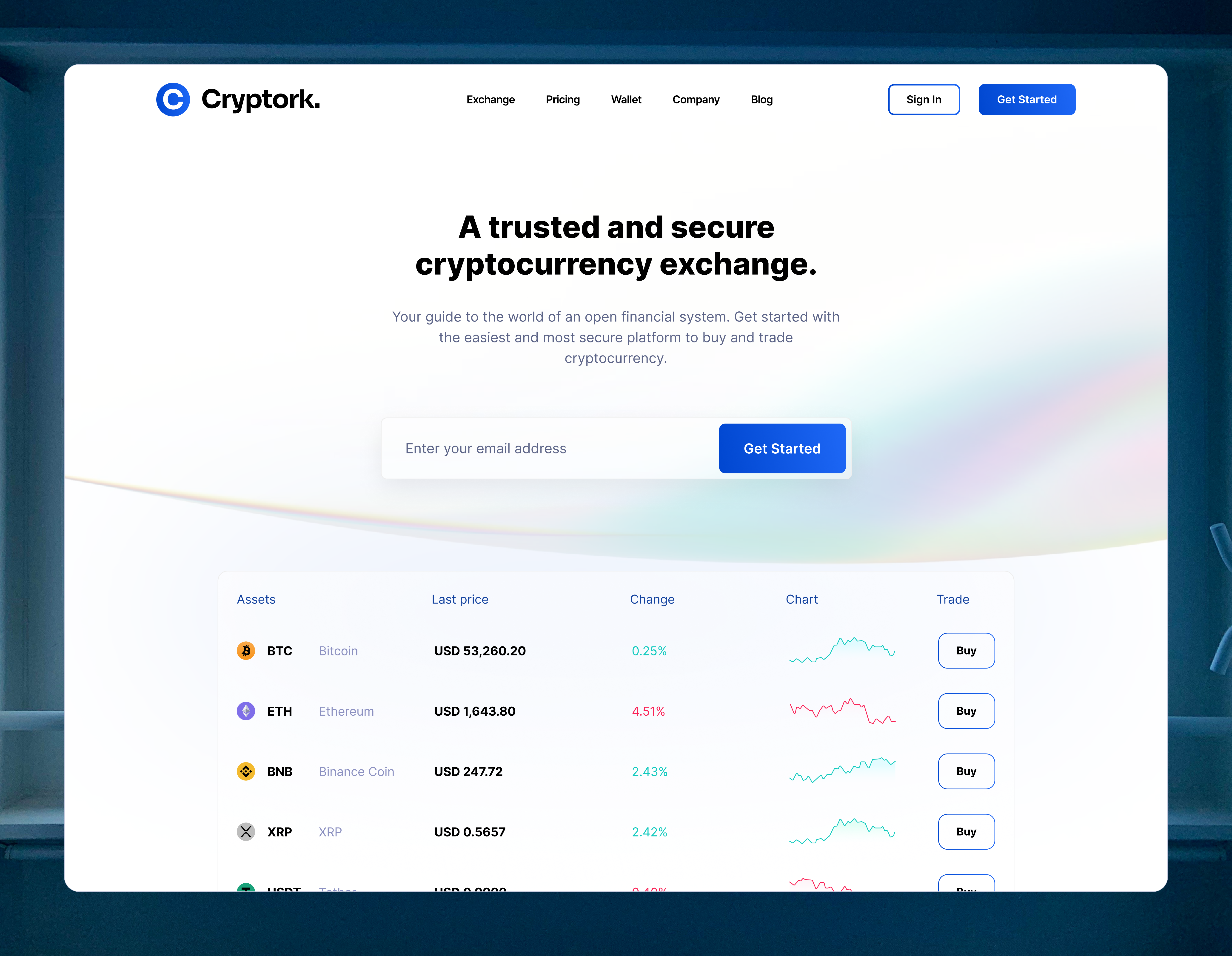 Cryptork cryptocurrency exchange landing page