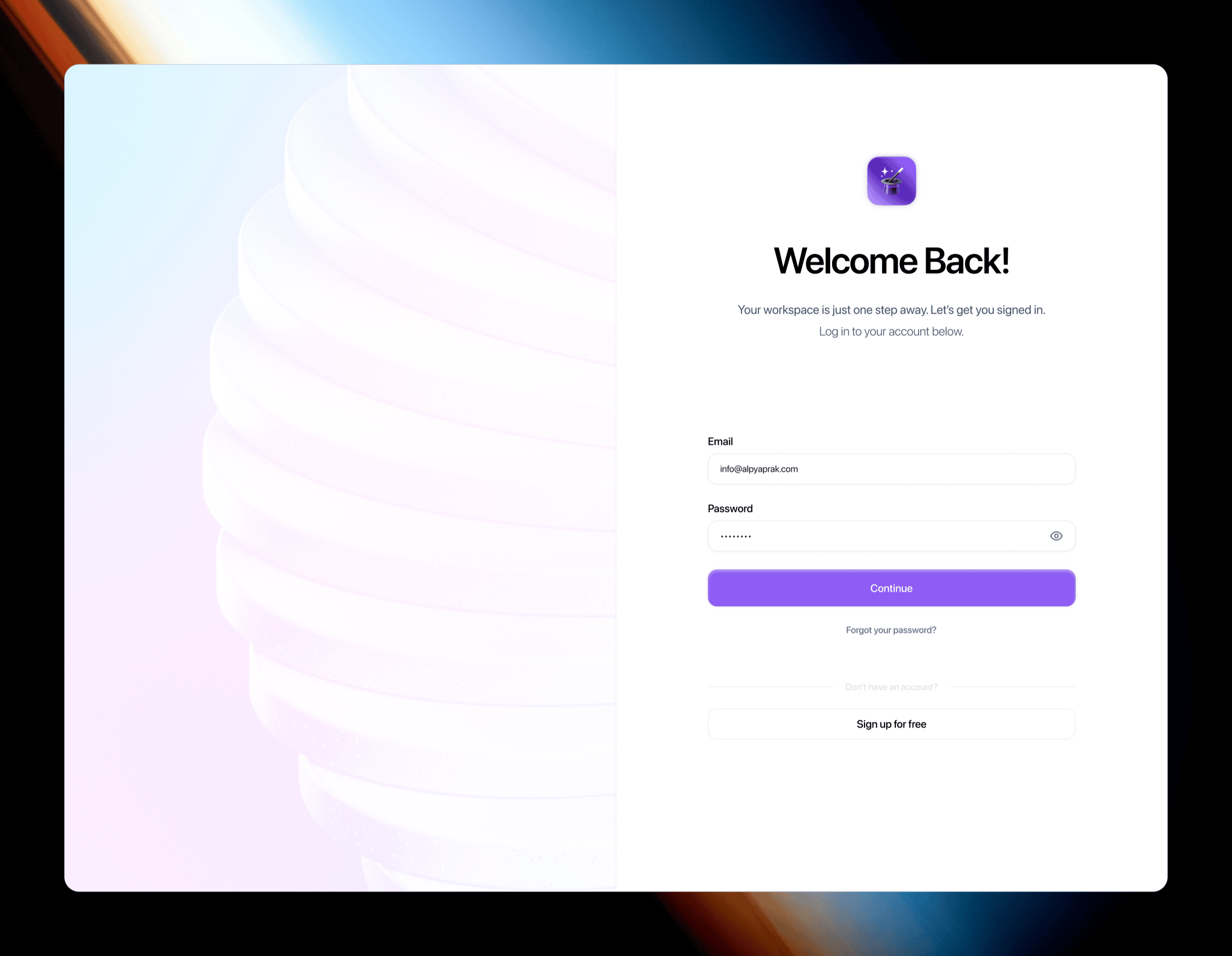 Magicfin sign-in screen